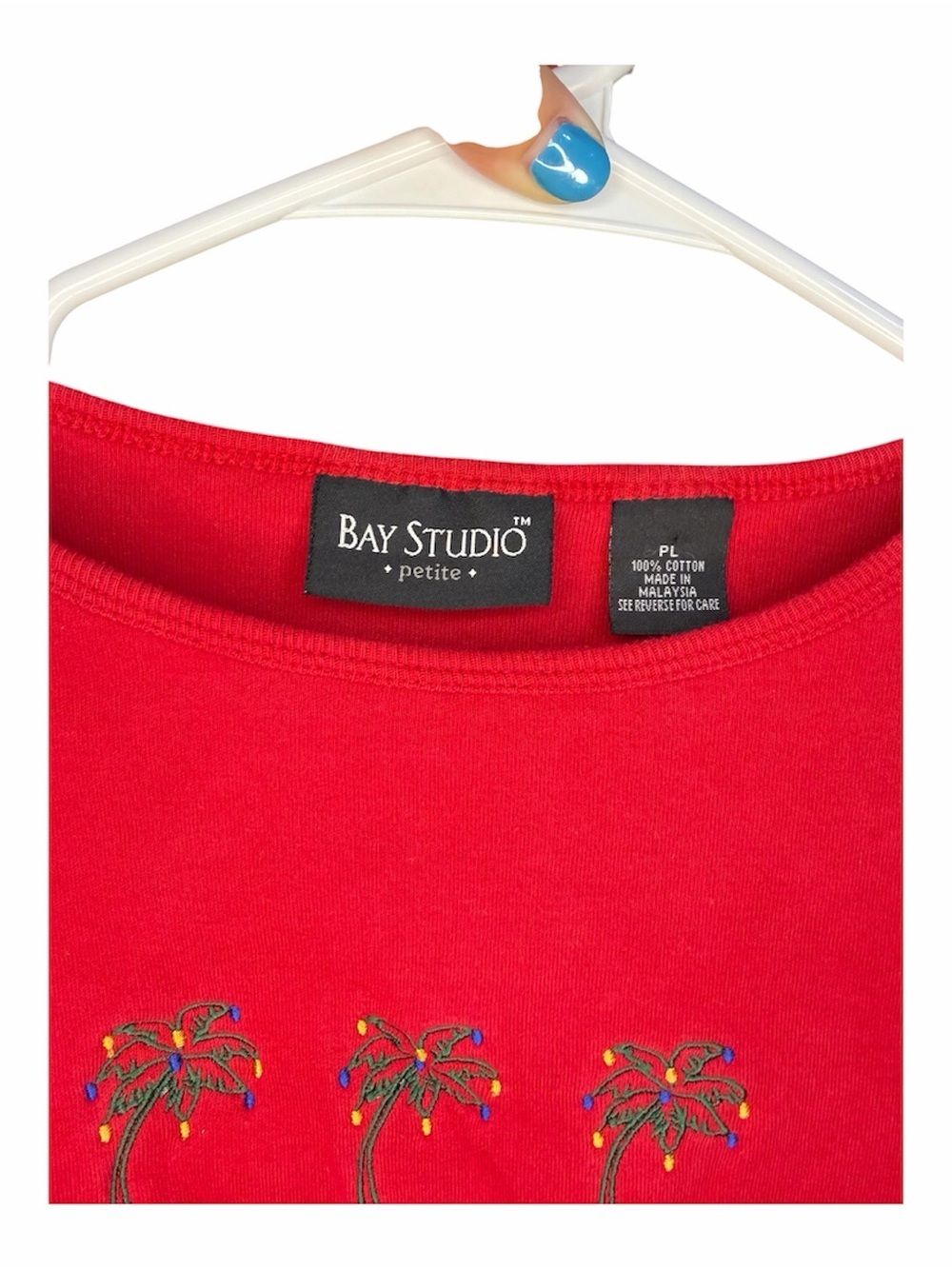 Bay Studio Bright Red 3/4 Sleeve with Palm Trio - Picture 4 of 5